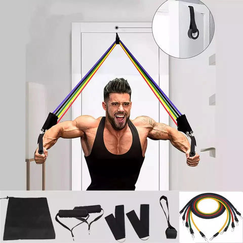 Bodybuilding 11 Pcs/Set Latex Resistance Band Drawstring Portable Indoor Fitness Equipment With Ankle Band Training Exercise Elastic Expander